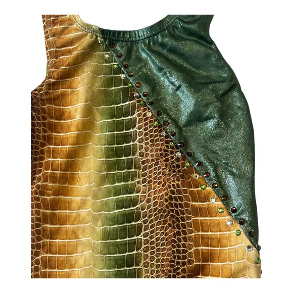 Gymnastics Dance Leotard Snake Skin Print Rhinestones Criss Cross Back Detail - Picture 2 of 6
